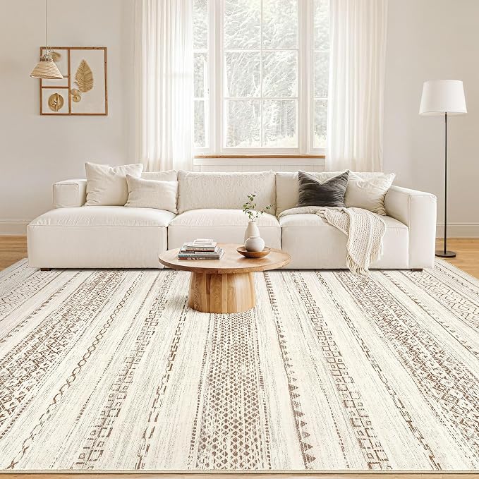 Nakagishi 7x9 Area Rug Living Room: Washable Boho Large Neutral Modern Soft - Image 4