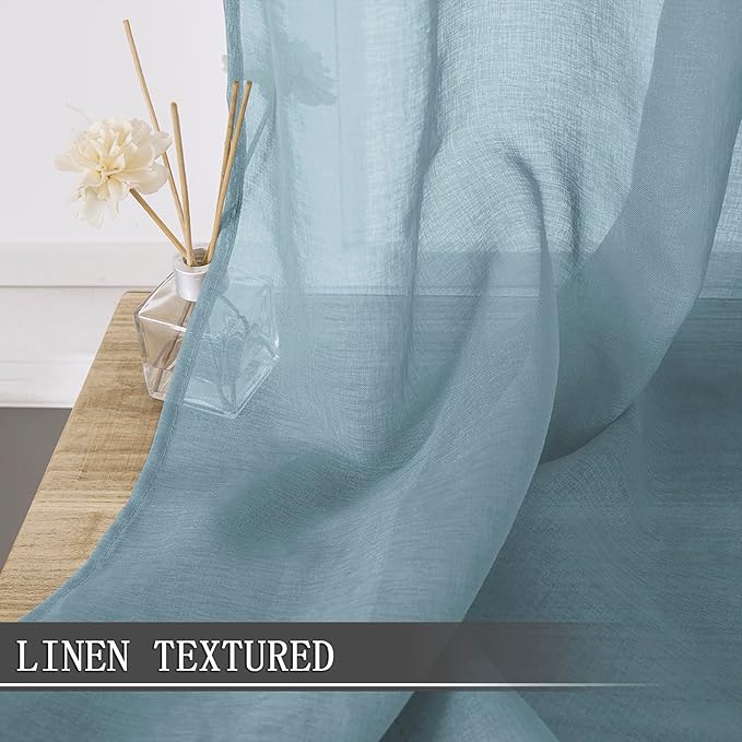Tollpiz Short Sheer Curtain Linen Textured Bedroom Curtains Sheer Light - Image 2