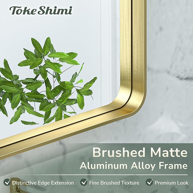 TokeShimi 60 x 40 Inch Brushed Gold Bathroom Vanity Mirror for Wall with Non-Rusting Aluminum Alloy Matte Metal Frame for Modern Farmhouse Home Decor (Horizontal/Vertical)