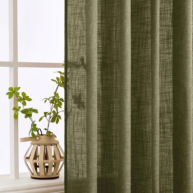 MIULEE Light Olive Green Linen Curtains 63 Inch Length 2 Panels - Image 5
