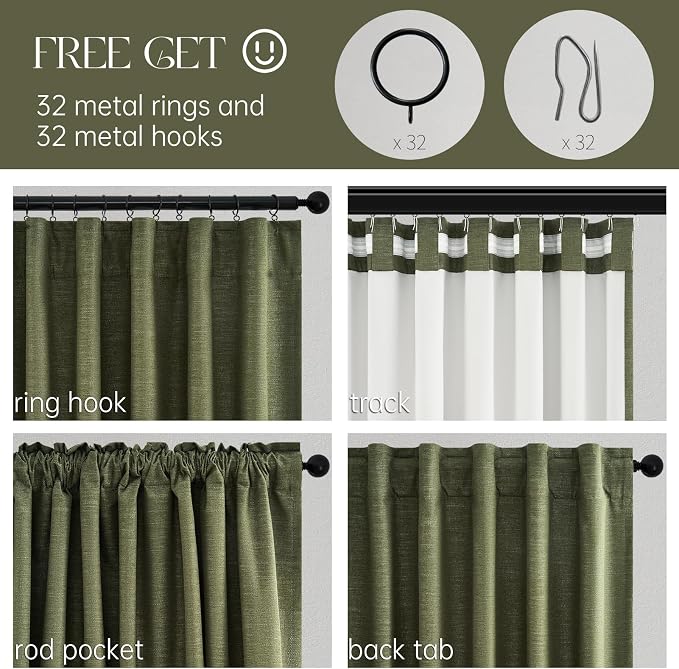 Topfinel 100 Inch Long Black Out Custom Curtains, Olive Green Pleated Window - Image 5