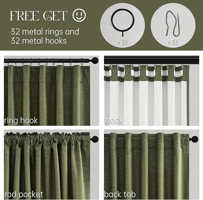 Olive Green Curtains 120 Inch Long 2 Panels Set - Image 4