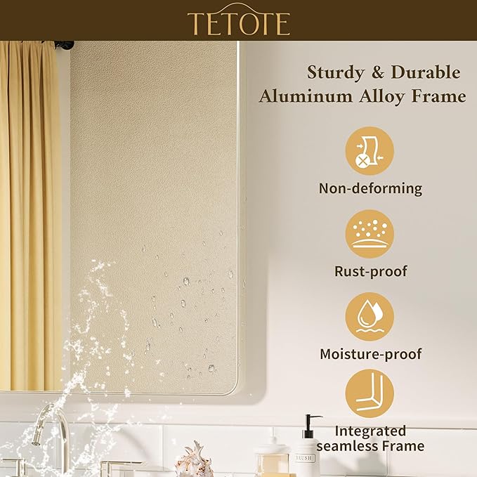 TETOTE 48 x 36 Inch Brushed Nickel Bathroom Mirror Metal Framed Bathroom Mirror, Tempered Glass, Modern Farmhouse Wall Mounted Mirror for Decorative(Horizontal/Vertical)