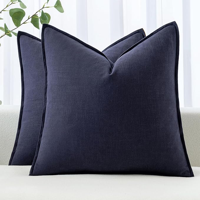 MIULEE Decorative Linen Euro Sham Pillow Covers 22x22 Inch Navy Boho Farmhouse by MIULEE
