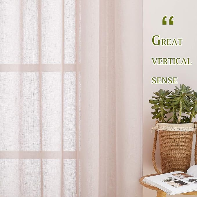 NICETOWN Linen Textured Semi Sheer Bedroom Curtains, Grommet Semi Sheer Window - Image 2