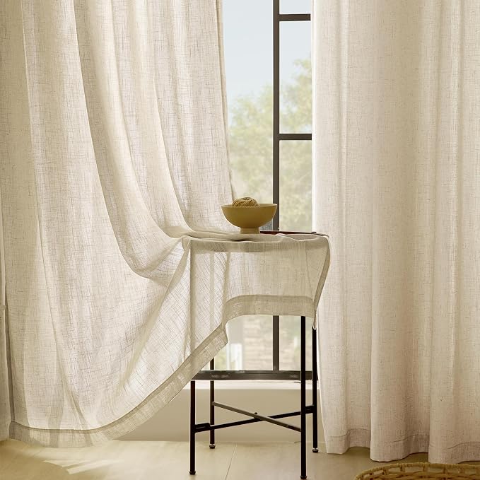 Greyish Beige Linen Curtain 102 inch Length 2 Panels Set Back Tab Light - Image 5