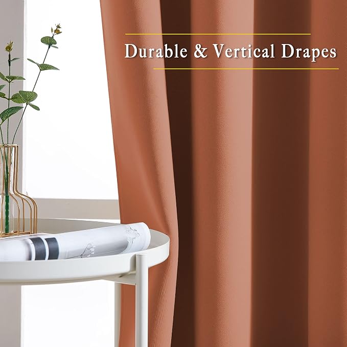 NICETOWN 50% Blackout Burnt Orange Sliding Glass Curtains 2 Panels Set - Image 5
