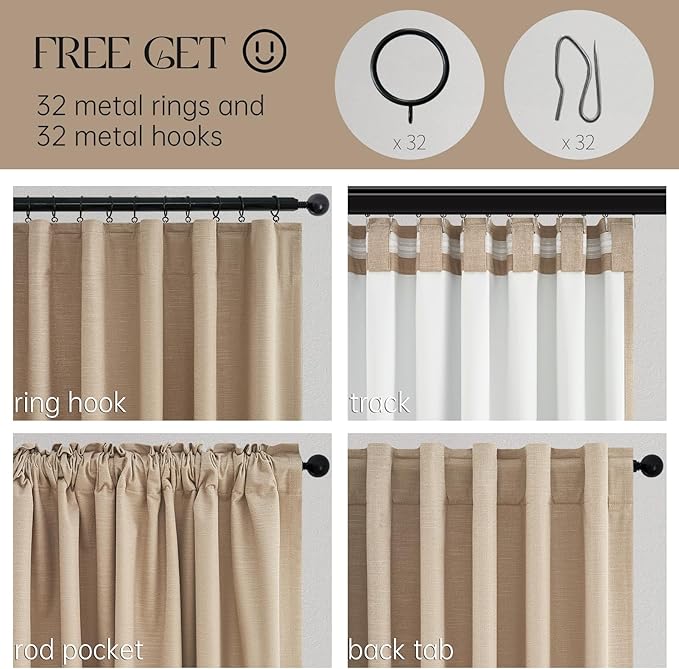 Topfinel Blackout Linen Blend Curtains 96 Inches Long 2 Panels, Back Tab and - Image 6