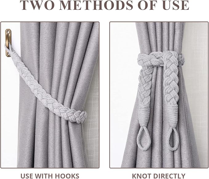 NICEEC 2 Pack Natural Cotton Rope Curtain Tiebacks Elegant Boho Style - Image 5