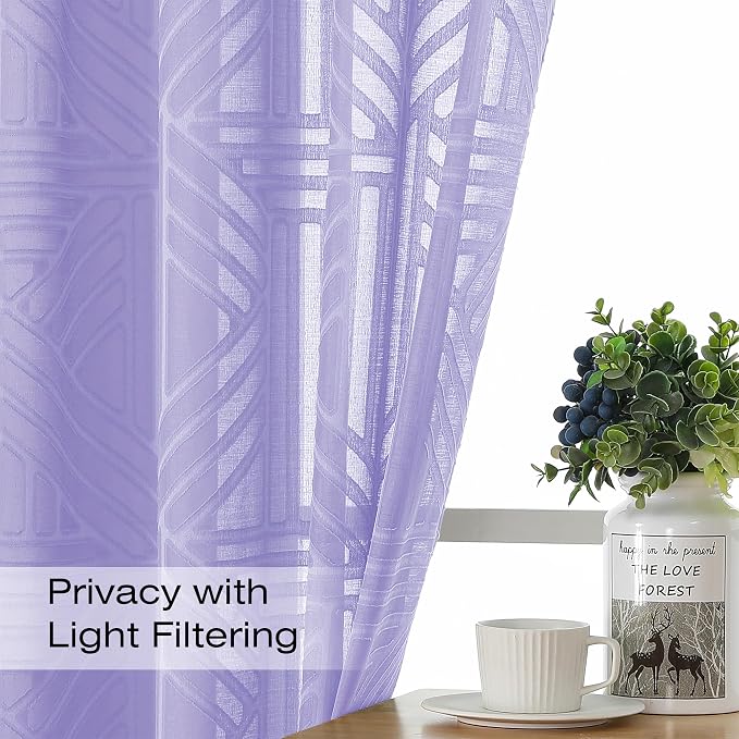 Simplebrand Lavender Semi Sheer Curtains 84 Inches Long 2 Panels, Light - Image 2