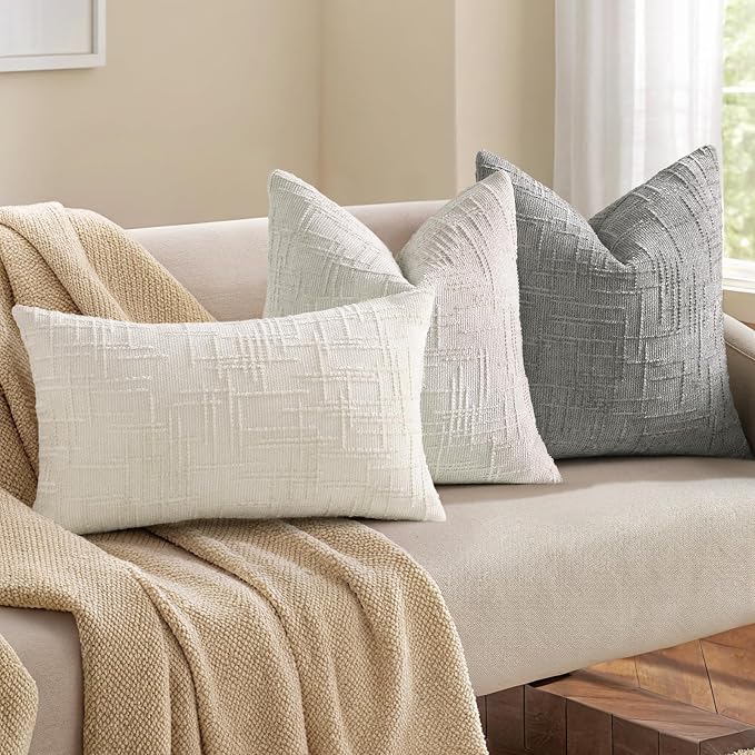 decorUhome Neutral Grey Chenille Euro Sham Throw Pillow Covers 26x26 Set of 2 - Image 4