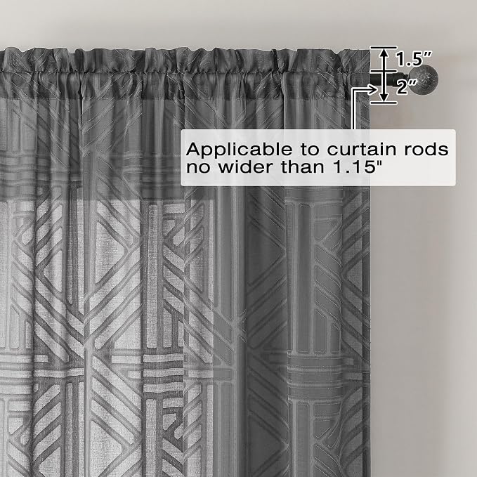 Simplebrand Semi Sheer Charcoal Grey Curtains 36 Inch Length 2 Panels, - Image 5