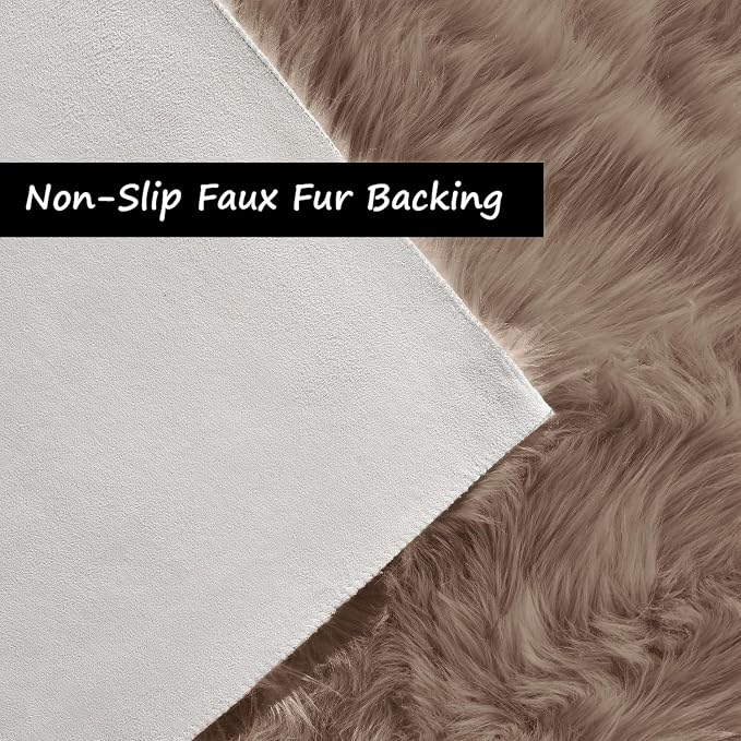 Goolela Beige Circle Faux Fur Rug 3ft Fuzzy Furry Small Round Sheepskin Rug - Image 2