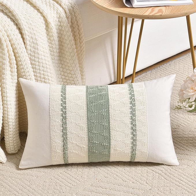 Fancy Homi Set of 1 Sage Green Boho Lumbar Decorative Throw Pillow Covers 14x24 by Fancy+Homi