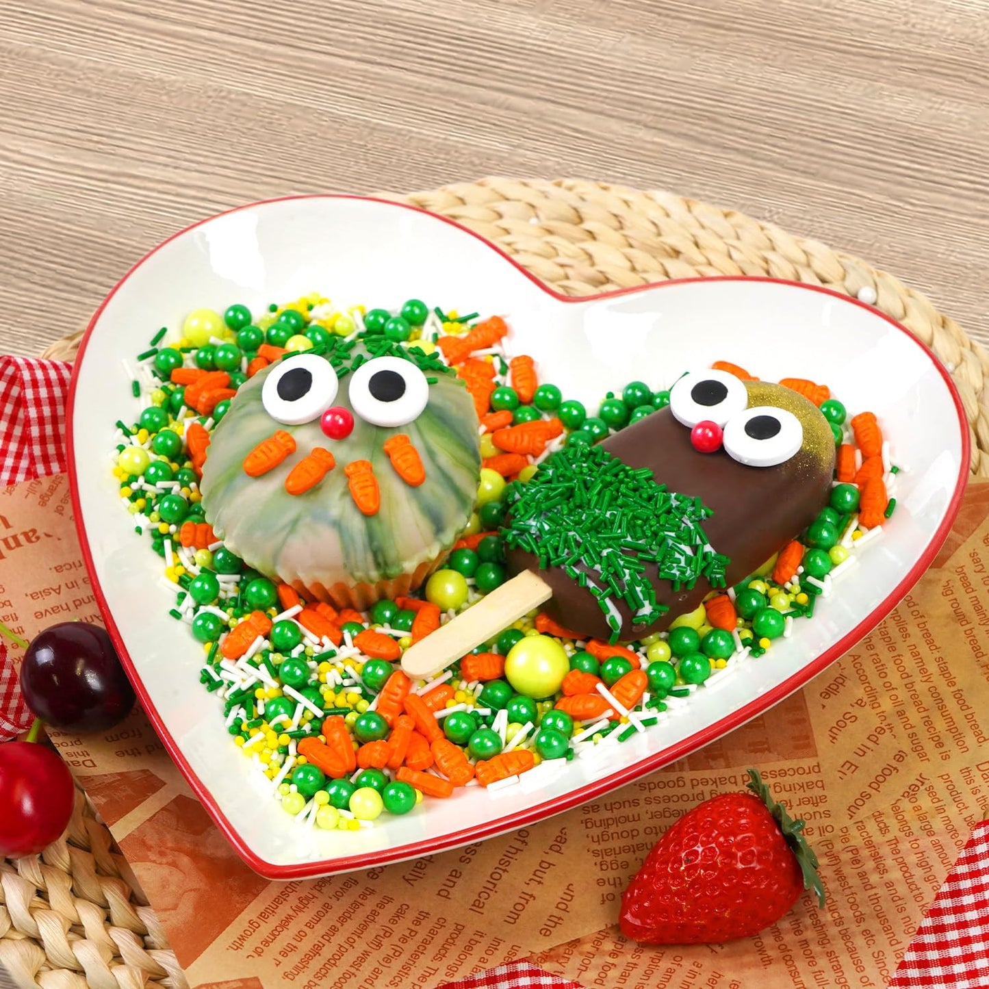 Green Sprinkles for Cake Decorating, Edible Spring Sugar Carrots, Sprinkles for Baking Cupcake, Cake Decoration, Easter, Holiday, Wedding Party, 150g/5.29oz