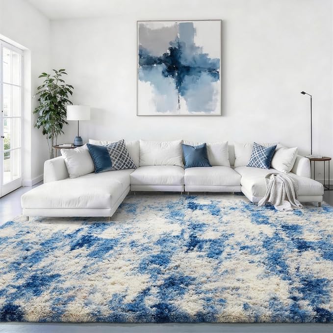 Ophanie Blue White and Grey Area Rugs by Ophanie