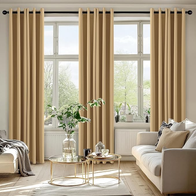 MIULEE Gold Blackout Curtains for Bedroom Living Room 72 Inches Long 2 Panels - Image 6