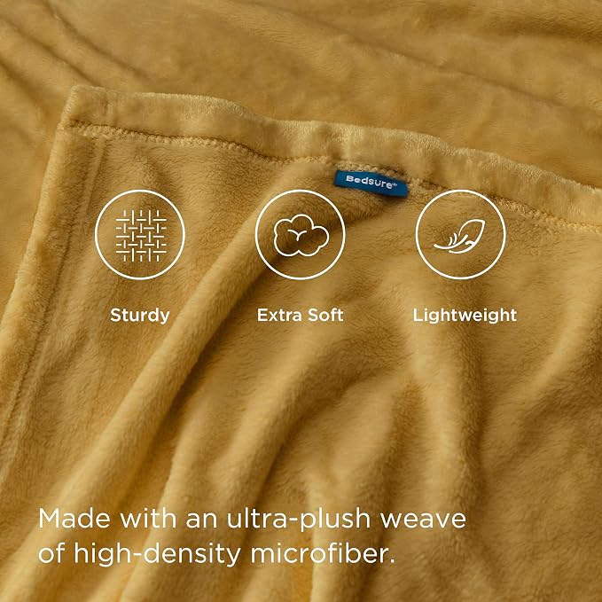 Bedsure GentleSoft Fleece Blankets King Size Gold Yellow - Image 4