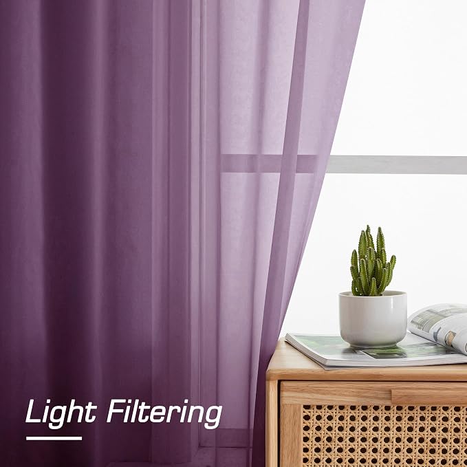 OWENIE Plum Sheer Curtains, Sheer Curtains 78 Inches Long 2 Panels Set - Image 2