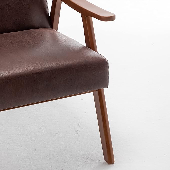 Container Furniture Direct Accent Chair with Microfiber Upholstery and Solid Wood Frame, Classic Mid-Century Modern Living Room Furniture for Extra Seating, Dark Brown