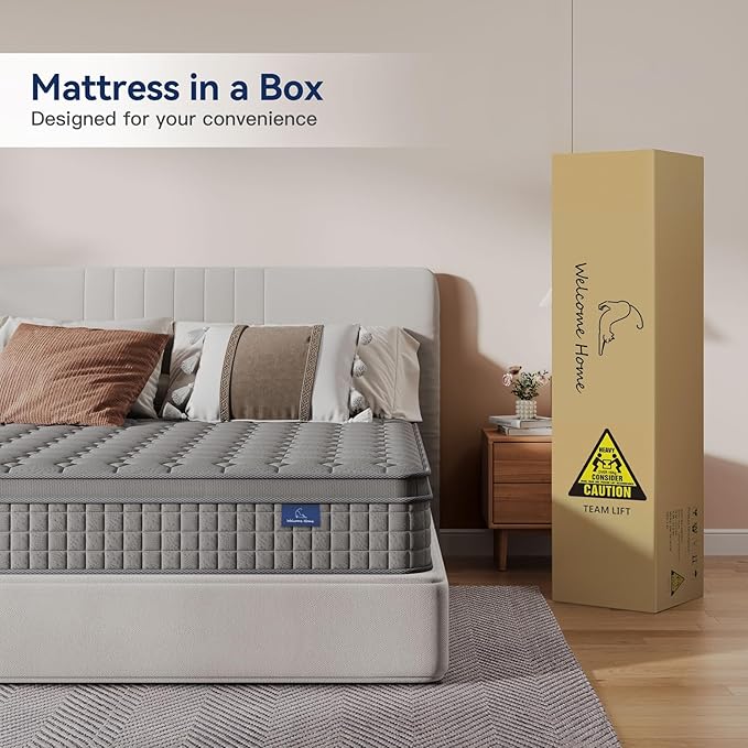 Vesgantti 12 Inch Multilayer Hybrid Cal King Mattress - Multiple Sizes & Styles Available, Ergonomic Design with Memory Foam and Pocket Spring, Medium Firm Feel, Grey