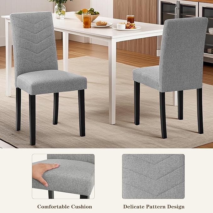 VECELO Upholstered Dining Chairs Set of 4, Fabric Wood Legs High Back for Kitchen Living Room, Light Gray