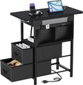 Small Side Table with Charging Station, Narrow Nightstand Bedside Tables with Storage Pocket for Living Room Bedroom, Sofa End Table with USB Ports and Power Outlets for Small Spaces