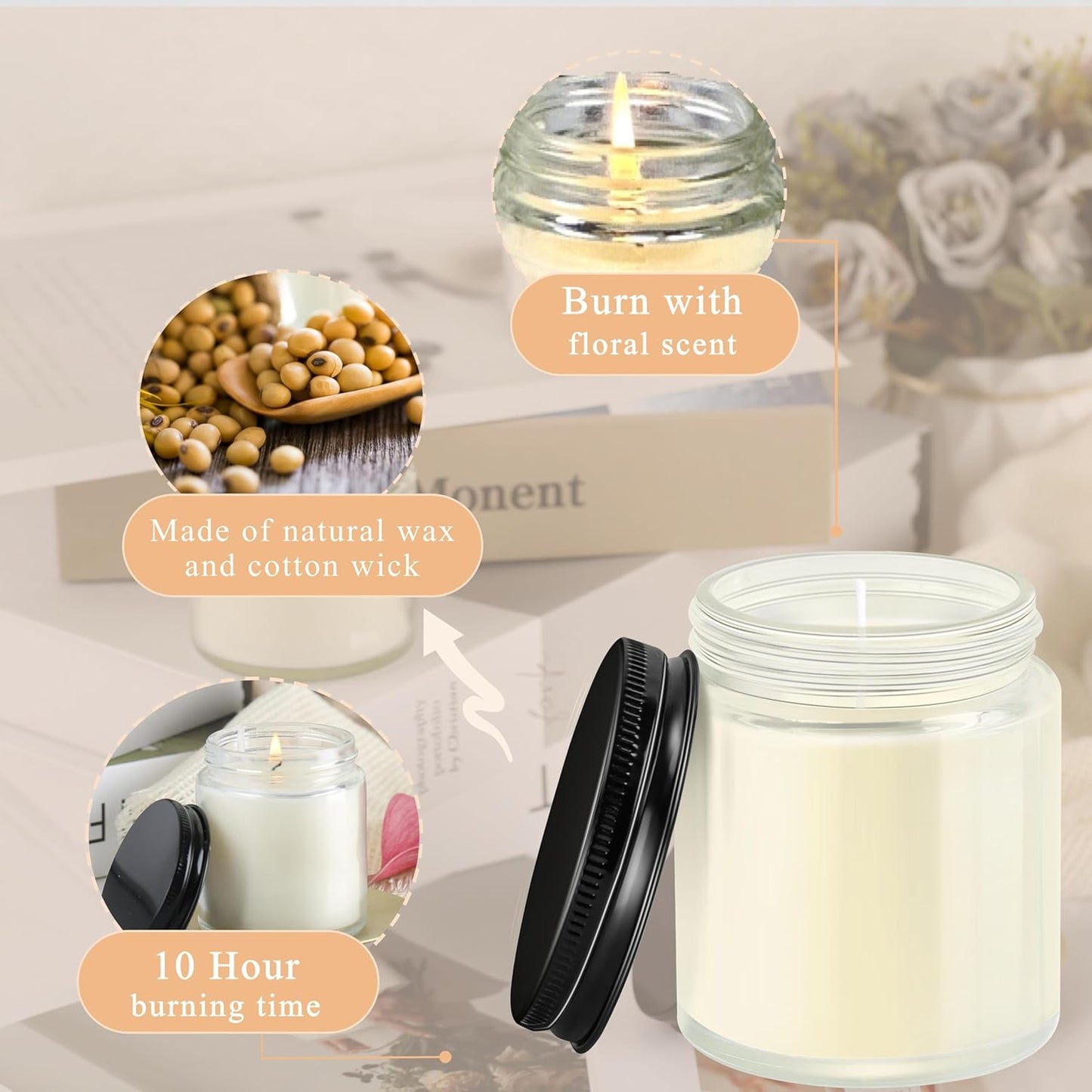 ACITHGL 36 Pcs 4oz Mini Mason Jar Candles Small Scented Candles Bulk Aromatherapy Ideal Souvenir Favors for Wedding Birthday Party (Vanilla, Lilac, Gardenia, Black)