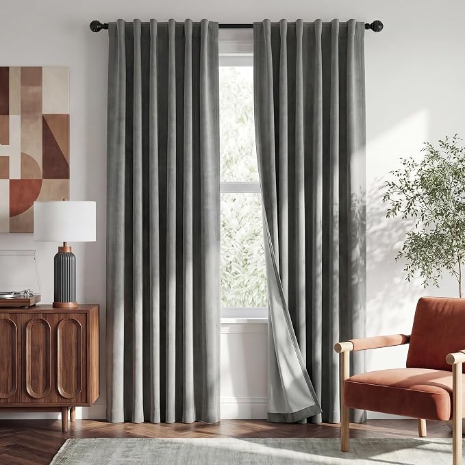 RYB HOME Grey 100% Blackout Linen Curtains 78 inch Long, Thermal Insulated & by RYBHOME