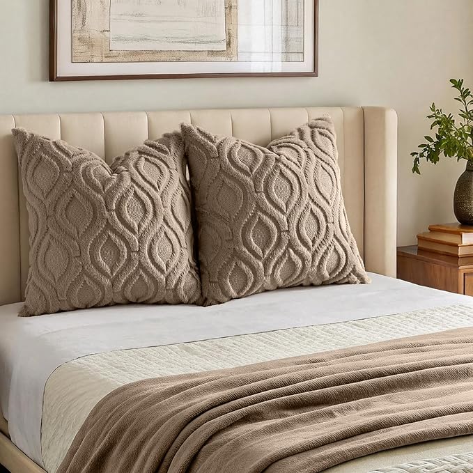 decorUhome Throw Pillow Covers 22x22 Inch Set of 2, Soft Plush Faux Wool Light - Image 7