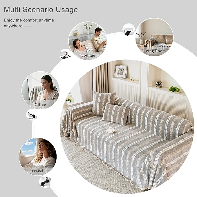 Couch Cover for Dogs Washable Sofa Cover, Sectional Couch Covers, Sofa Covers for 2 Cushion Couch, Non Slip Stripe Sofa Slipcovers Furniture Protector, Couch Protector from Cat Claws, Light,71''x118''