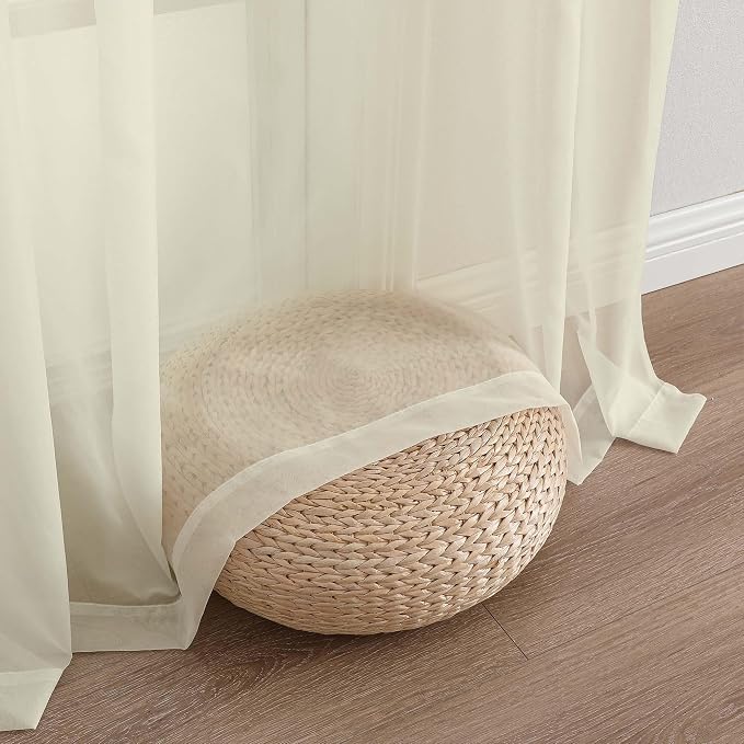 OWENIE Sheer Cream Curtains, Sheer Curtains 63 inch Length 2 Panels Set - Image 8