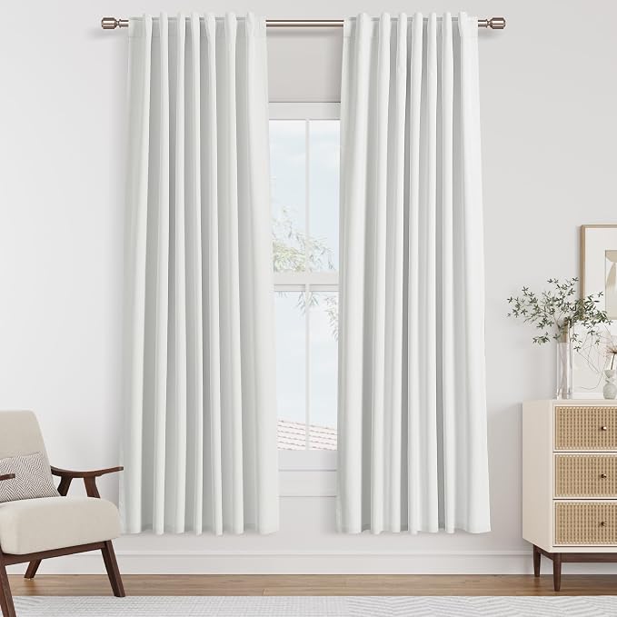 Guken White 100% Blackout Linen Curtains 52 Inch Wide by 70 Inch by Guken