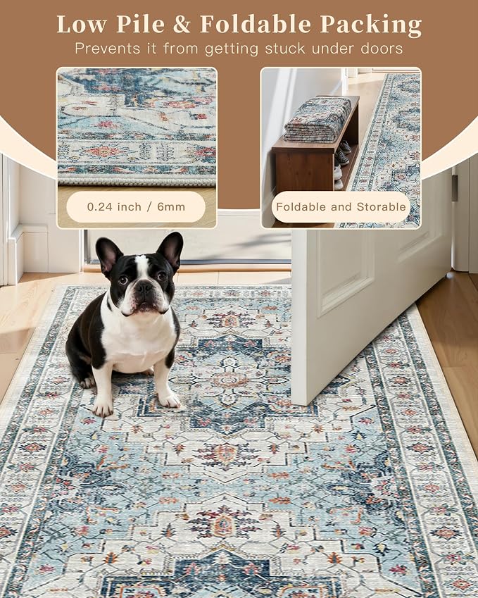 Madane Runner Rug 2'6''x8' Kitchen Runner, Hallway Runner Vintage Washable Rugs - Image 6