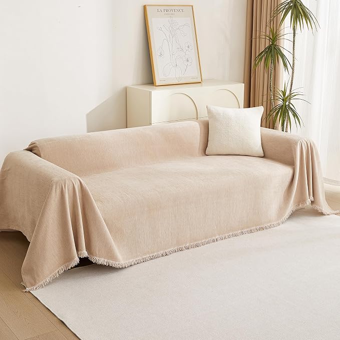 MYSKY HOME Khaki Sectional Sofa Covers Chenille Couch Cover - Image 9