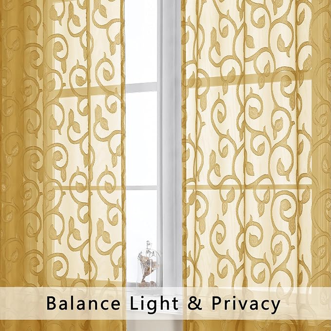 OWENIE Furman Gold Sheer Curtains 84 inches Long - Image 4