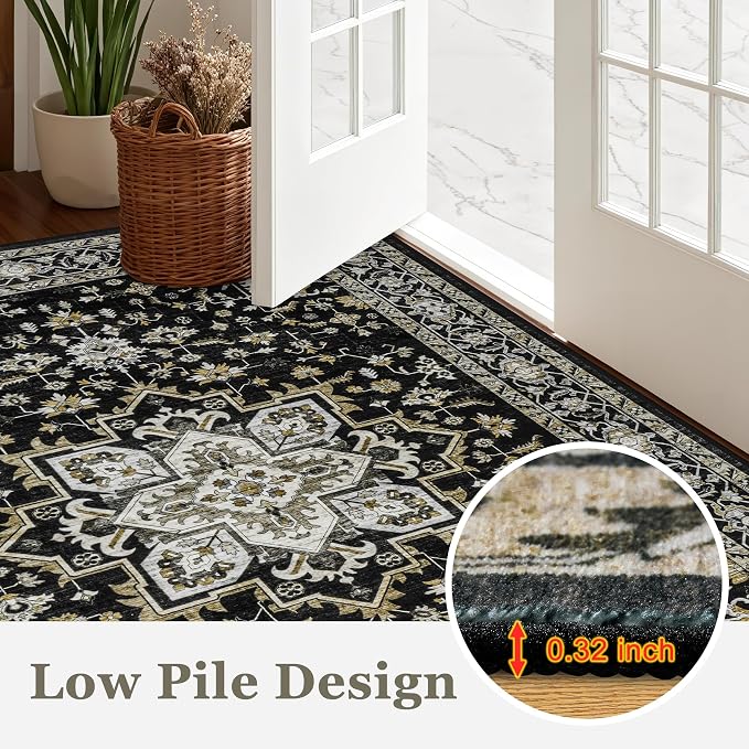 Area Rugs 10x12 Living Room Rug: Washable Rug Soft Vintage Boho Medallion - Image 9