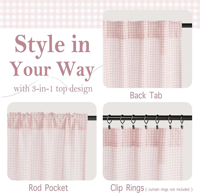 RYB HOME Kithen Curtains Rustic Plaid Cafe Valance, Classic Short Checkered - Image 2