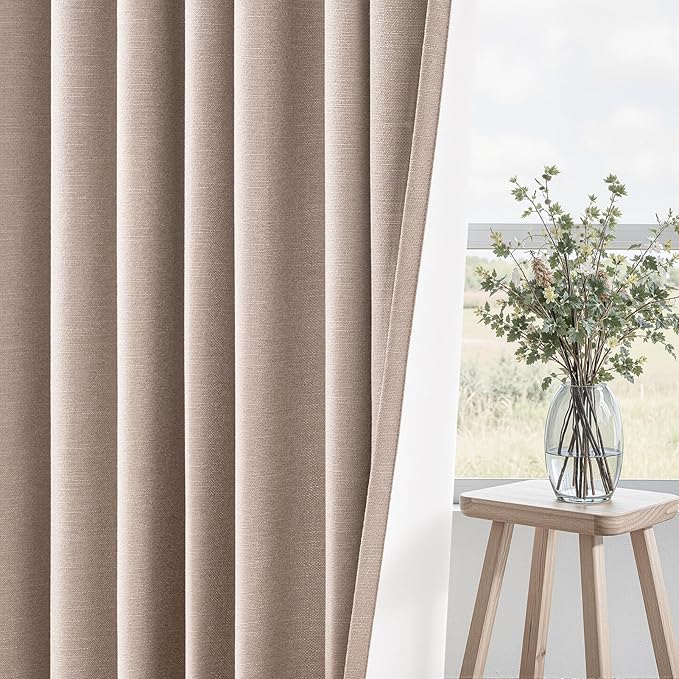 Natural Beige 95 inch bedroom living room curtains 2 Panels 100% Blackout Linen - Image 6