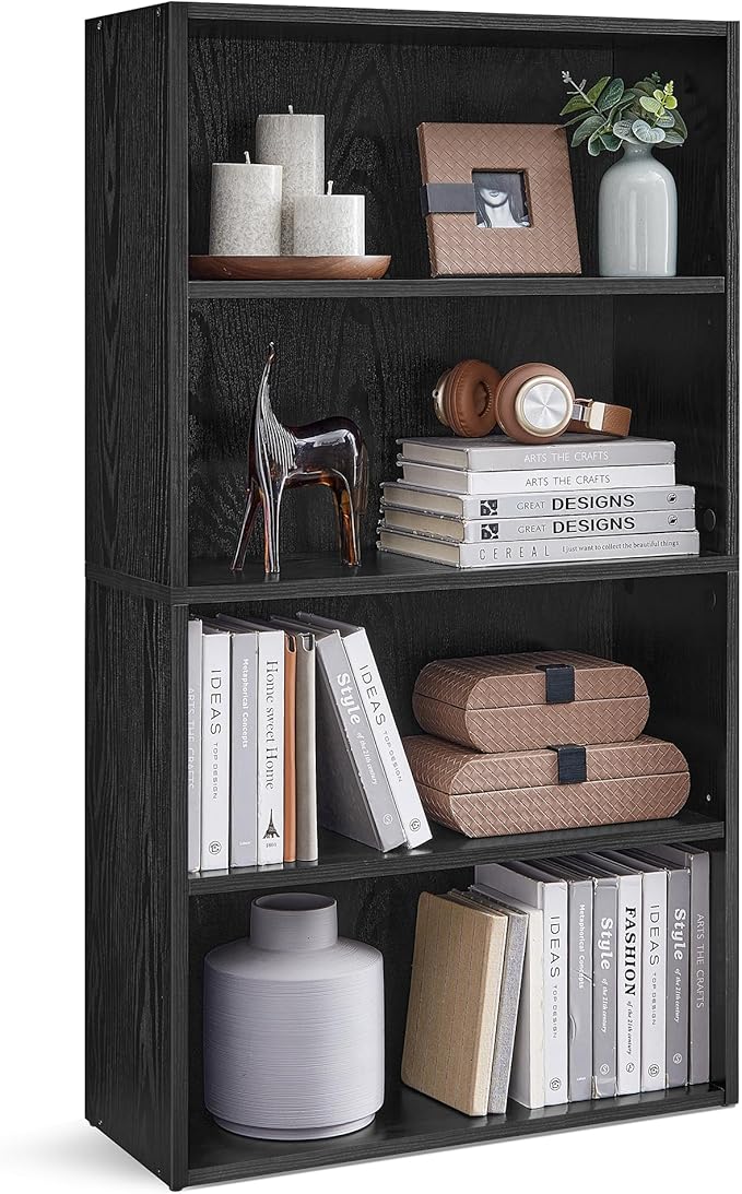 VASAGLE Custos Collection - Bookshelf, 4-Tier Bookcase, Book Shelf, Open Storage Shelf, 9.4 x 23.6 x 42.4 Inches, for Living Room, Home Office, Dinning Room, Ebony Black ULBC164T56