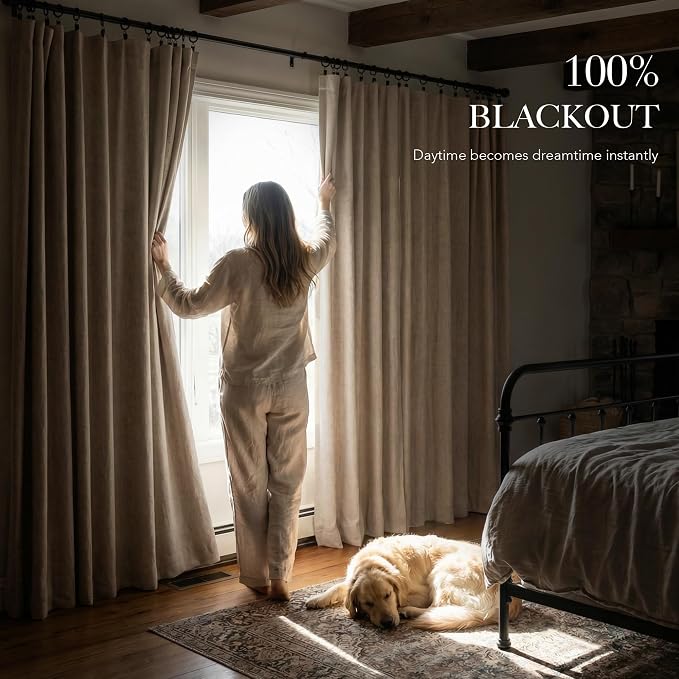 RYB HOME 100% Blackout Linen Textured Curtains - Image 3