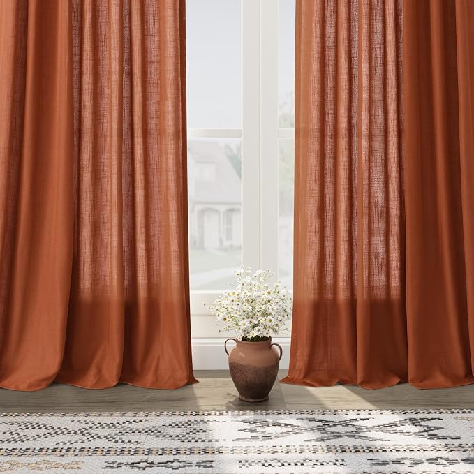 Nanspring Terracotta Linen Curtains 63 Inches Length 2 Panels - Image 2