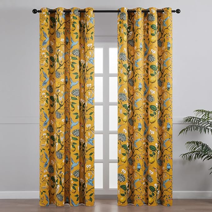 Topfinel Living Room Curtains 72 Inches Long Mustard Yellow Vintage Curtains & - Image 2