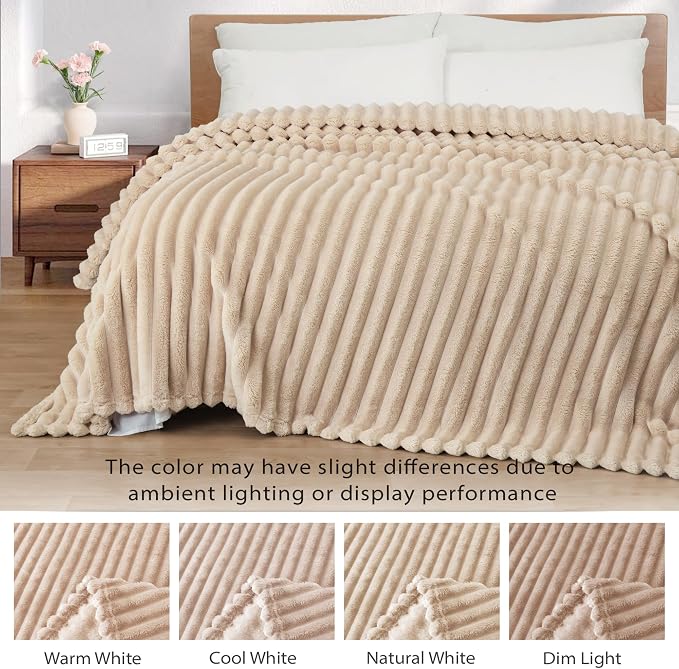 Exclusivo Mezcla Twin Size Flannel Fleece Blanket, Super Soft Striped Jacquard - Image 3