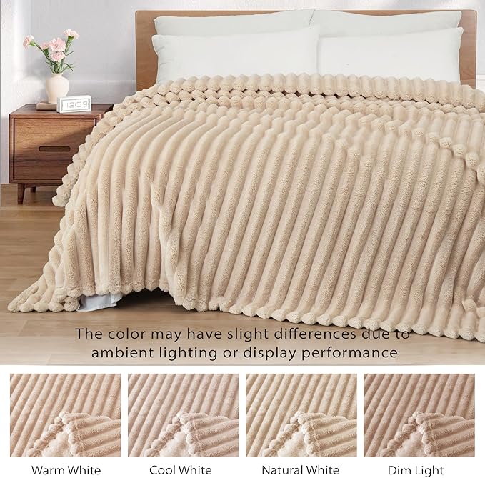 Exclusivo Mezcla Queen Size Flannel Fleece Blanket, Super Soft Striped Jacquard - Image 3