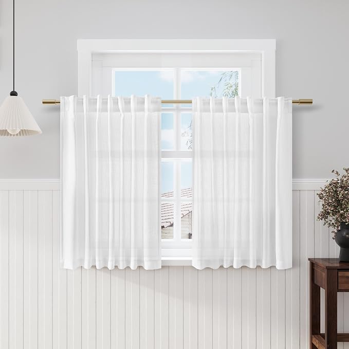 Nanspring White Linen Back Tab Rod Pocket Curtains by Nanspring