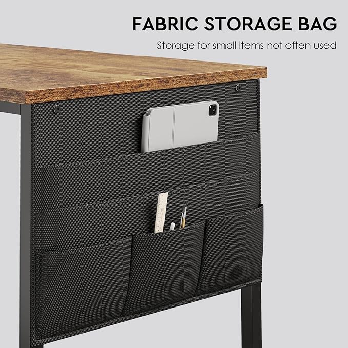 Maihail Computer Desk with Drawers, 47 inch Desk with 2 Drawers and Shelves, Office Desk with Storage, Desk with Storage Bag, Home Office desks with Drawers, Metal Frame for PC Laptop, Rustic Brown2