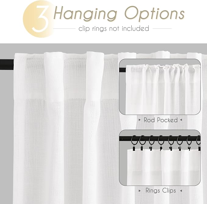 Extra Long White Curtain 108 inches Long 2 Panels Set Back Tab Light Filtering - Image 2