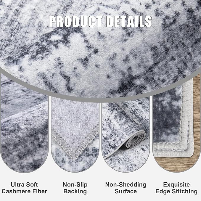 2.6'x8' Runner Rug Washable Rug;Modern Abstract Soft Thin Runner Rug Grey - Image 6