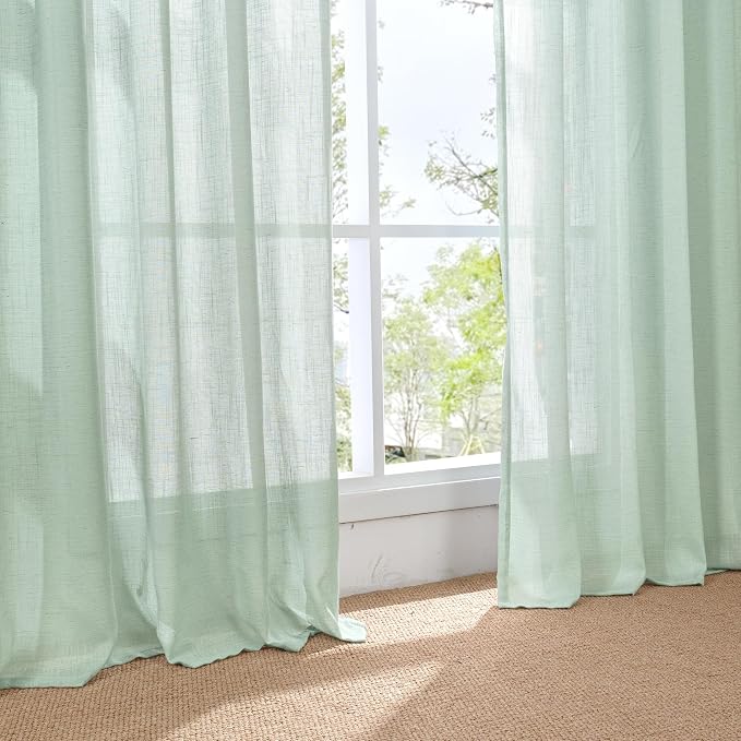 BGment Light Green Linen Semi Sheer Curtains 84 Inches Long - Image 7